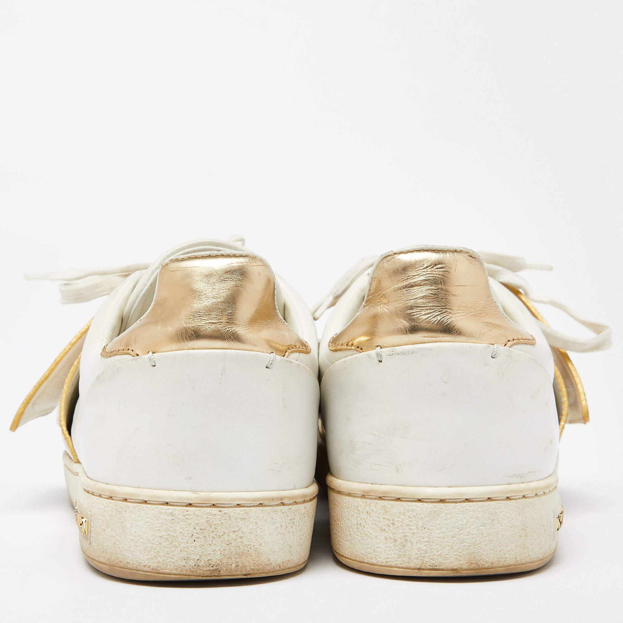 Louis Vuitton Weiß/Gold Leder Frontrow Low Top Turnschuhe Größe 38 Damen im Angebot