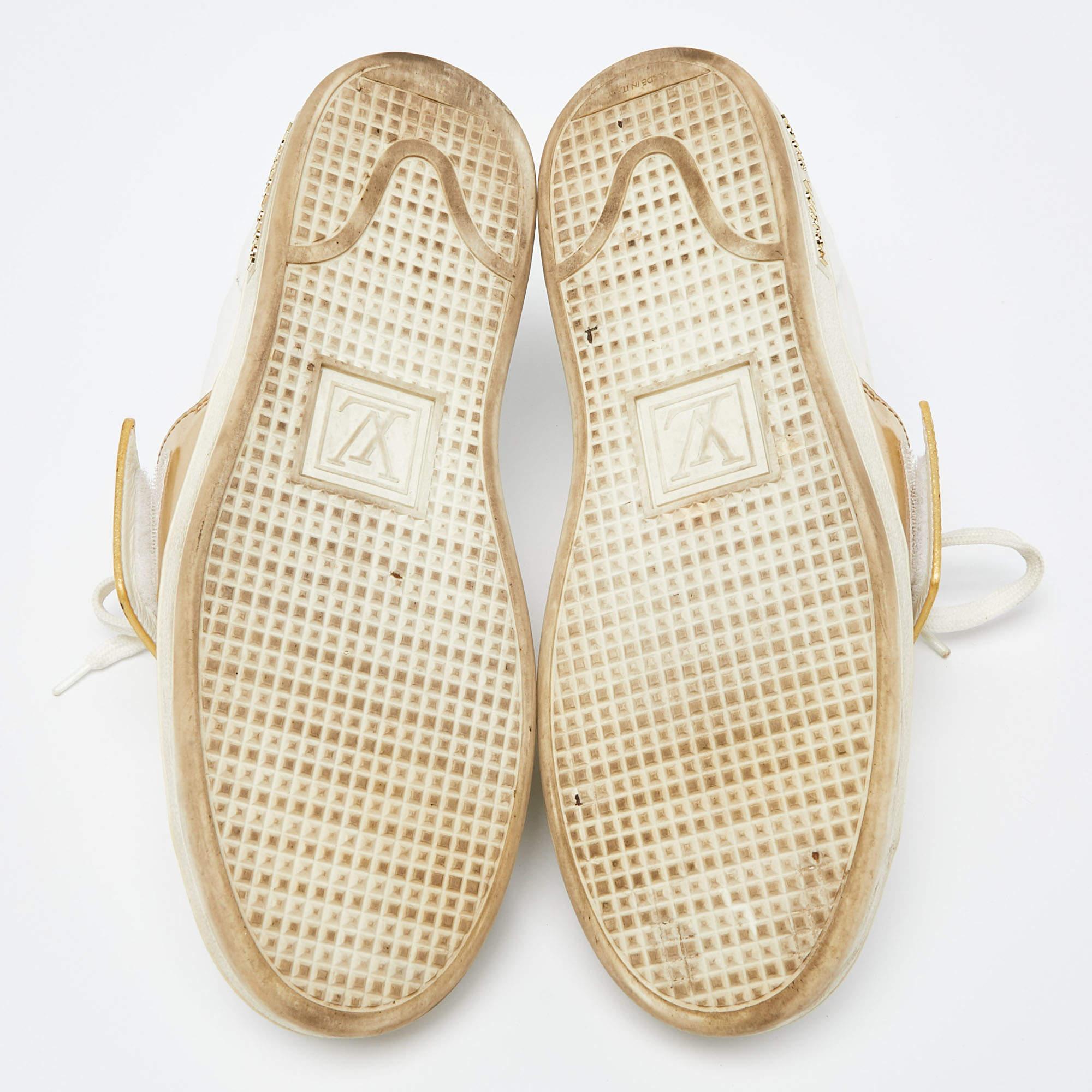Louis Vuitton Weiß/Gold Leder Frontrow Low Top Turnschuhe Größe 38 im Angebot 1