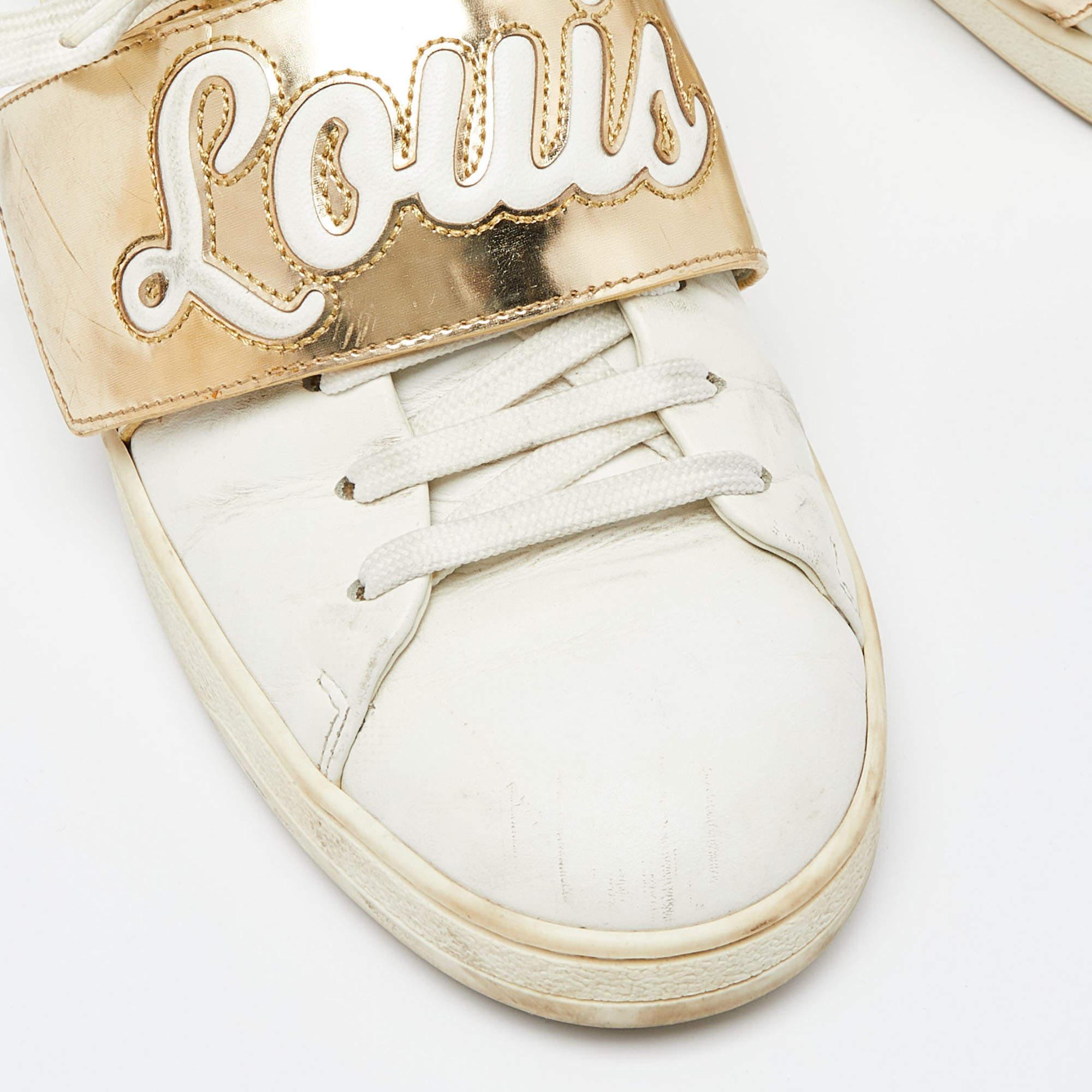 Louis Vuitton Weiß/Gold Leder Frontrow Low Top Turnschuhe Größe 38 im Angebot 2
