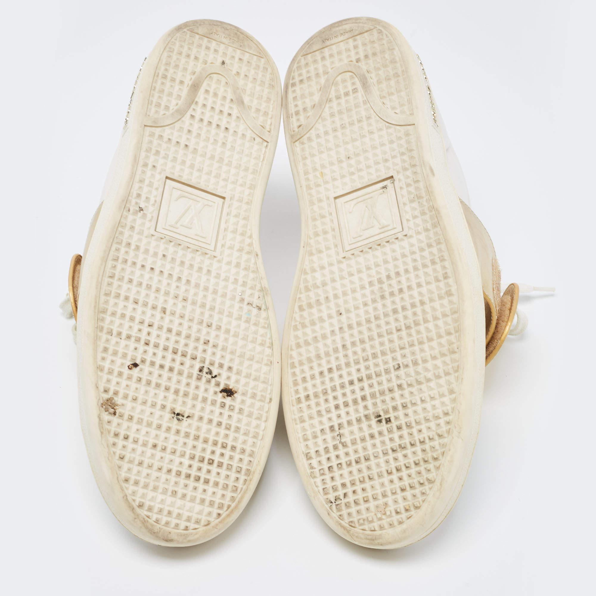 Louis Vuitton White/Gold Leather Frontrow Sneakers For Sale 4