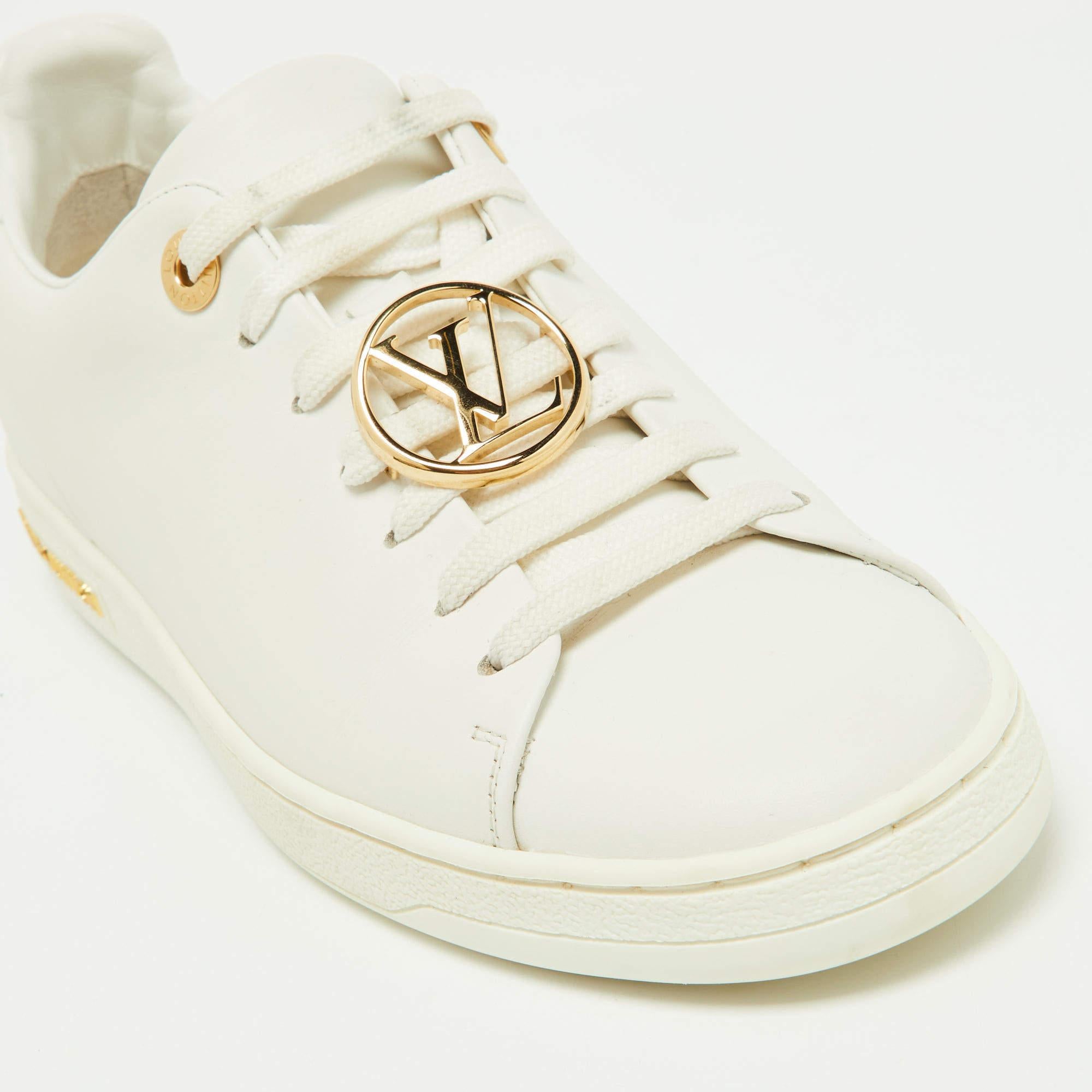 Louis Vuitton White/Gold Leather Frontrow Sneakers Size 36 2
