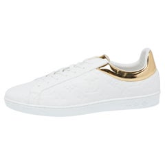 Louis Vuitton White/Gold Monogram Leather Luxembourg Sneakers Size 42.5