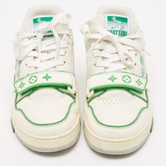 Louis Vuitton White/Green Leather and Mesh Low Top Sneakers Size 40