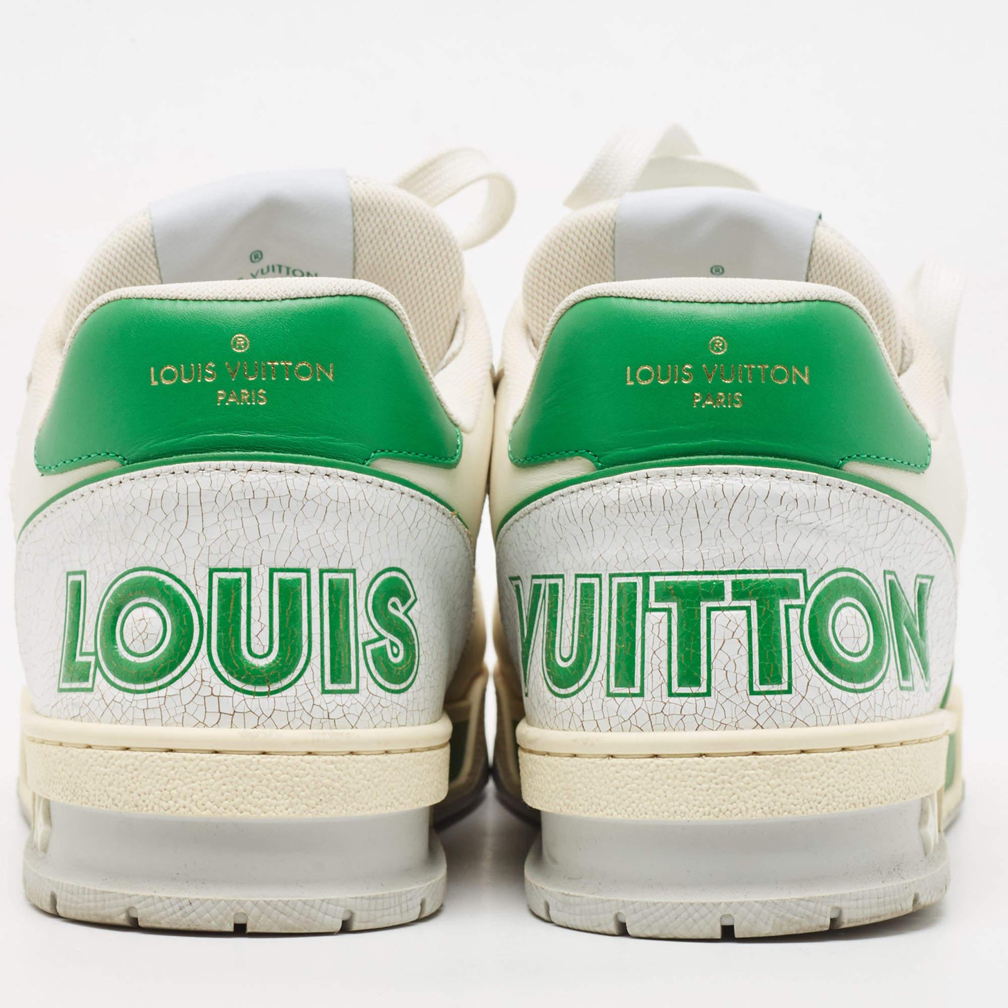Men's Louis Vuitton White/Green Leather and Mesh Low Top Sneakers Size 40