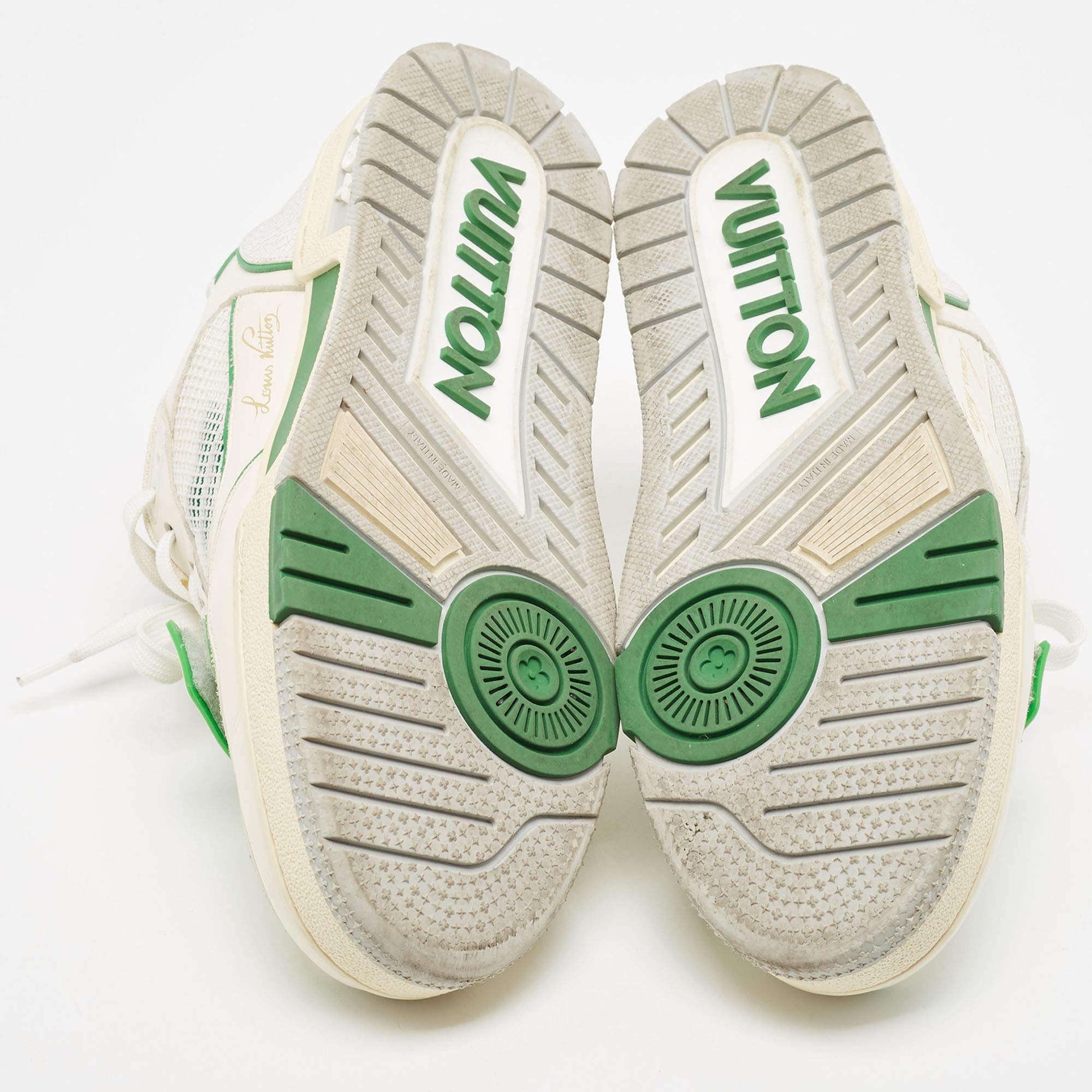 Louis Vuitton White/Green Leather and Mesh Low Top Sneakers Size 40 1