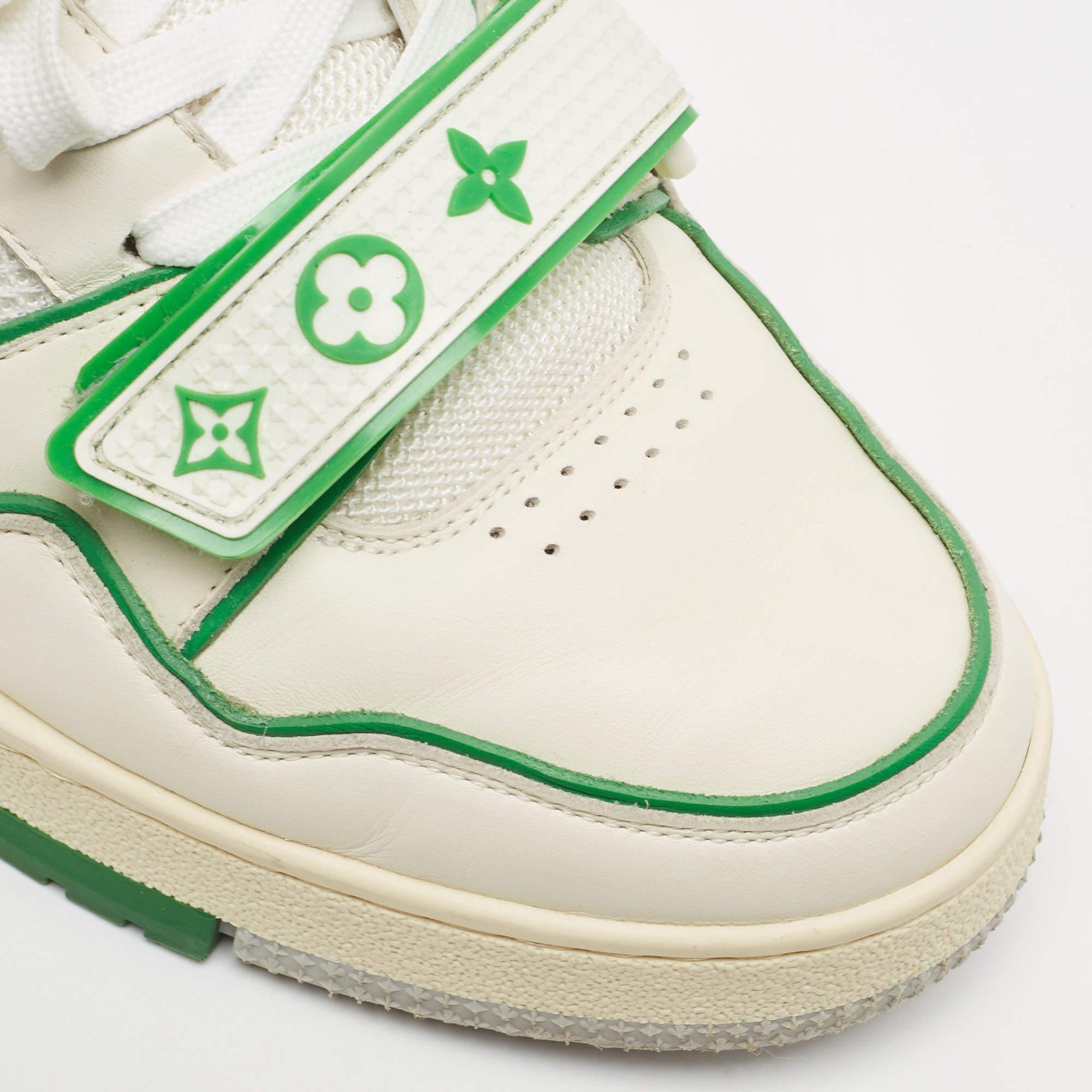 Louis Vuitton White/Green Leather and Mesh Low Top Sneakers Size 40 3
