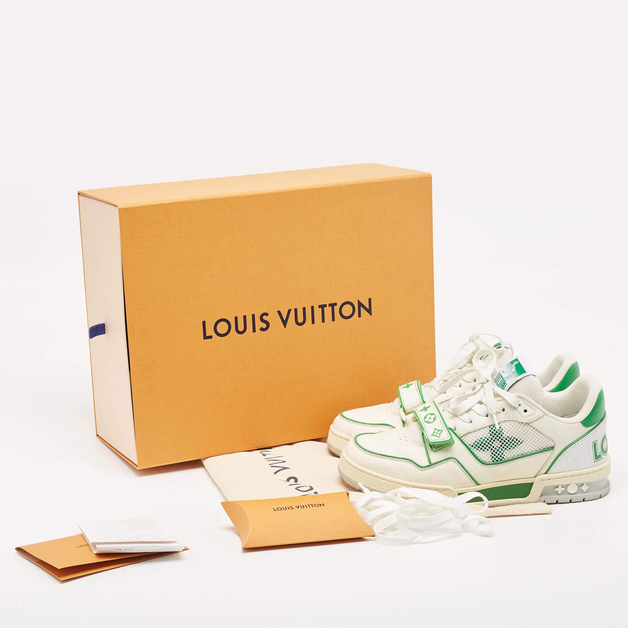 Louis Vuitton White/Green Leather and Mesh Low Top Sneakers Size 40 4