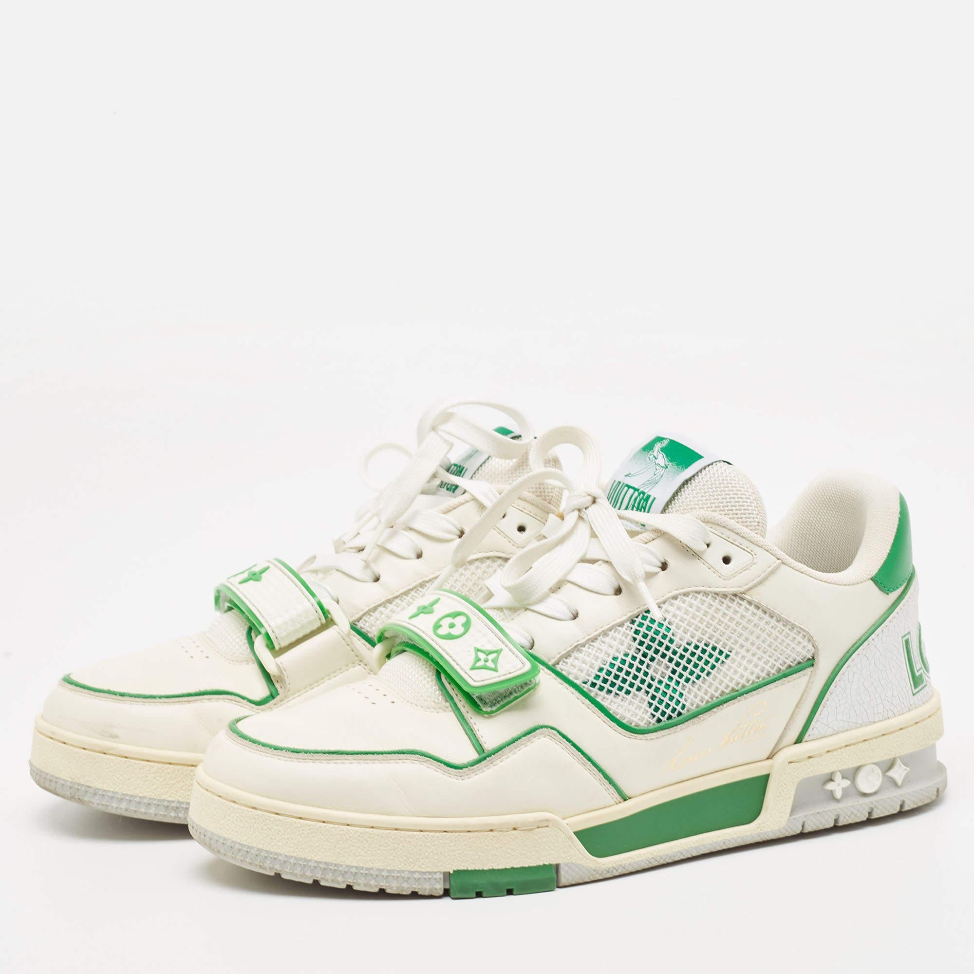 Louis Vuitton White/Green Leather and Mesh Low Top Sneakers Size 40 5