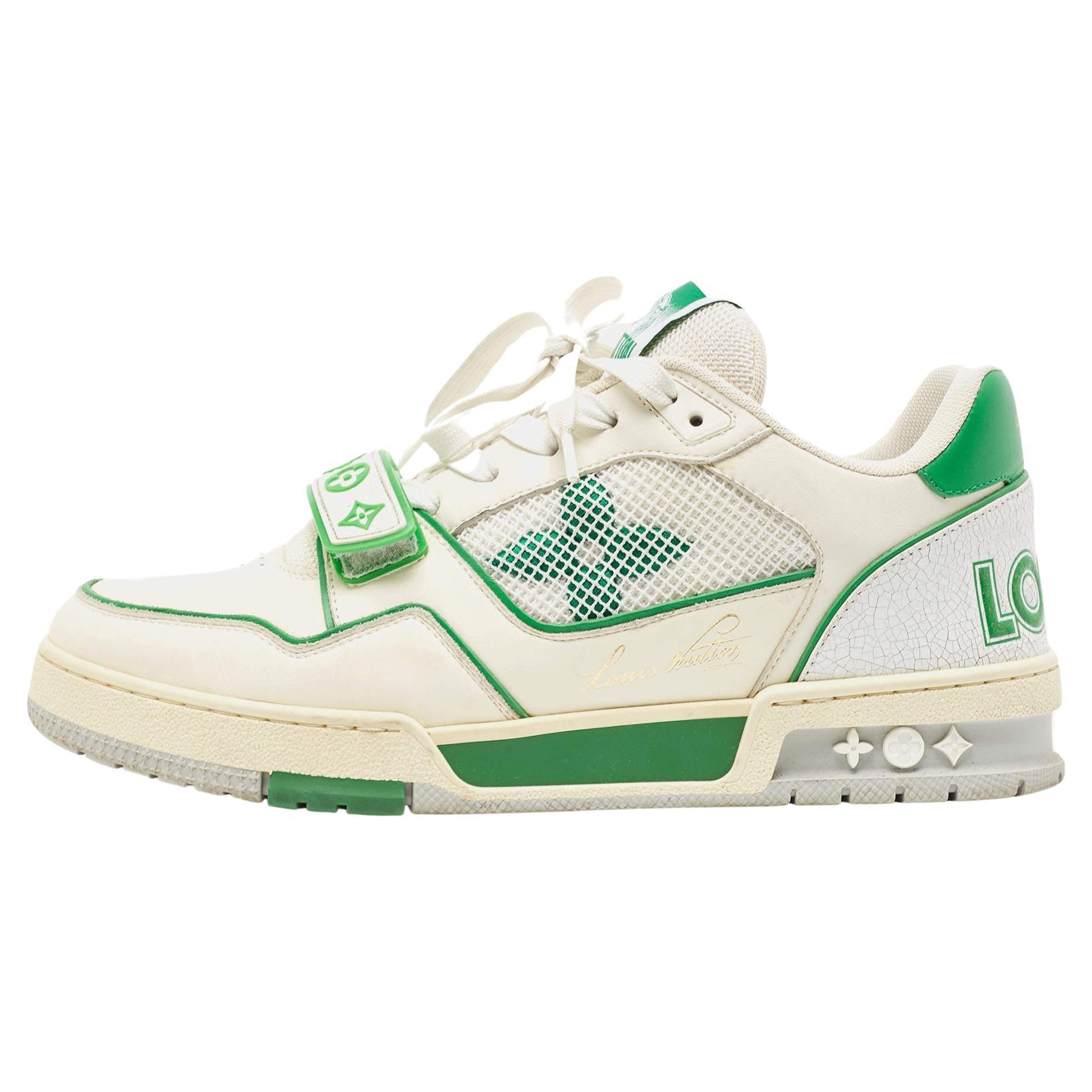 Louis Vuitton White/Green Leather and Mesh Low Top Sneakers Size 40