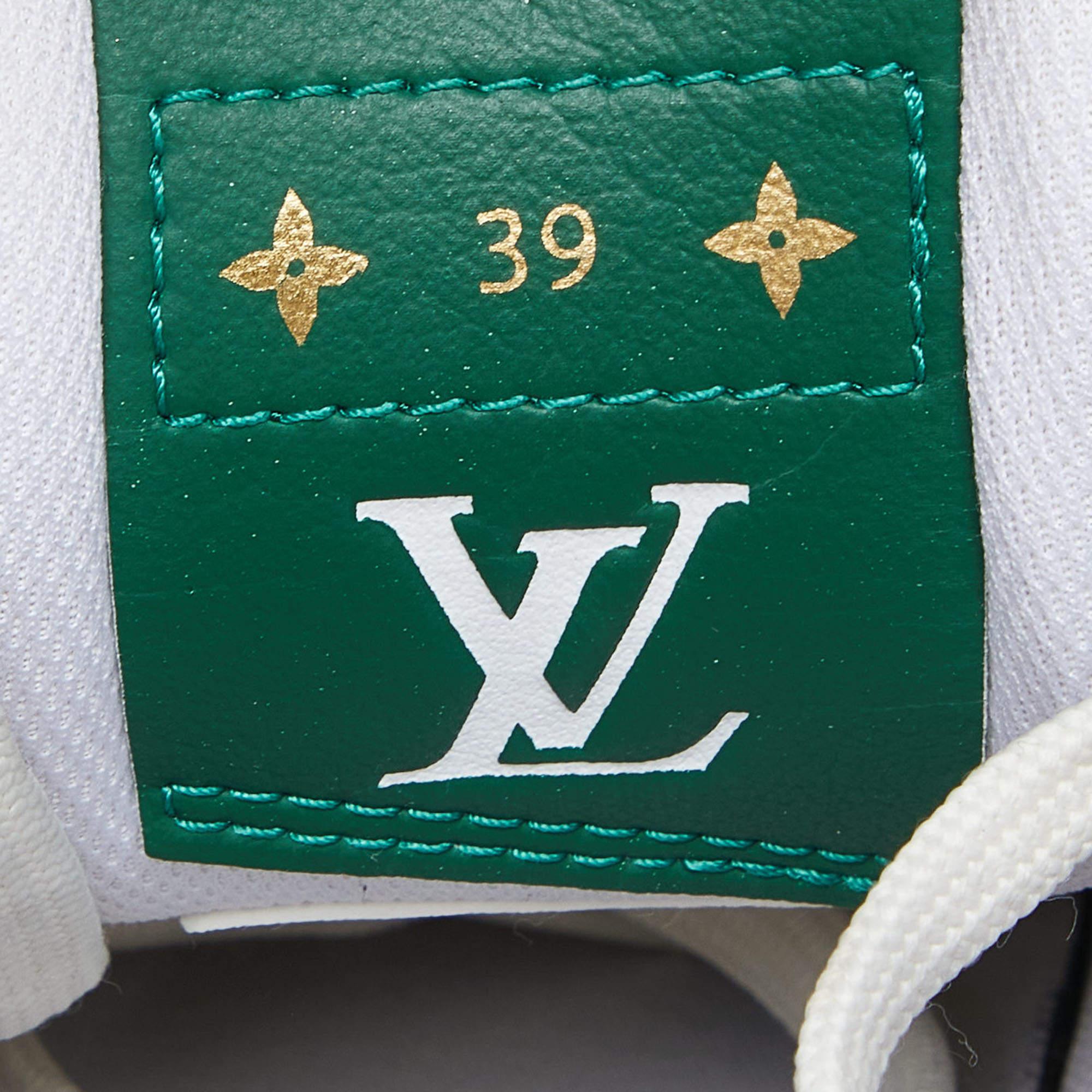 Women's Louis Vuitton White/Green Leather Charlie Sneakers Size 39 For Sale