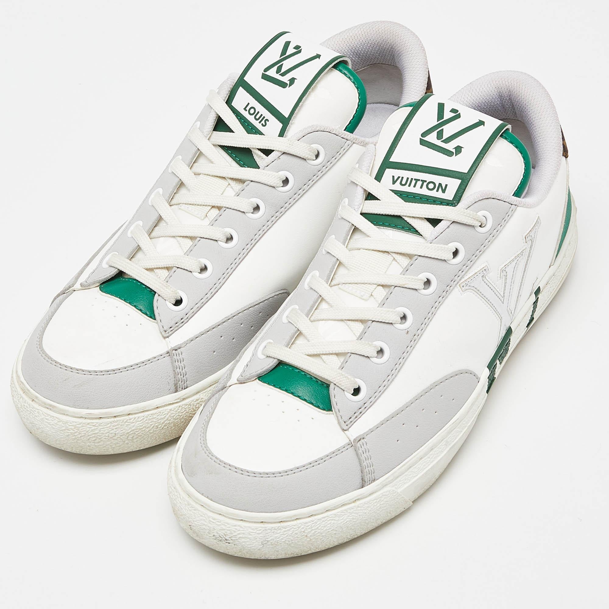 Louis Vuitton White/Green Leather Charlie Sneakers Size 39 1