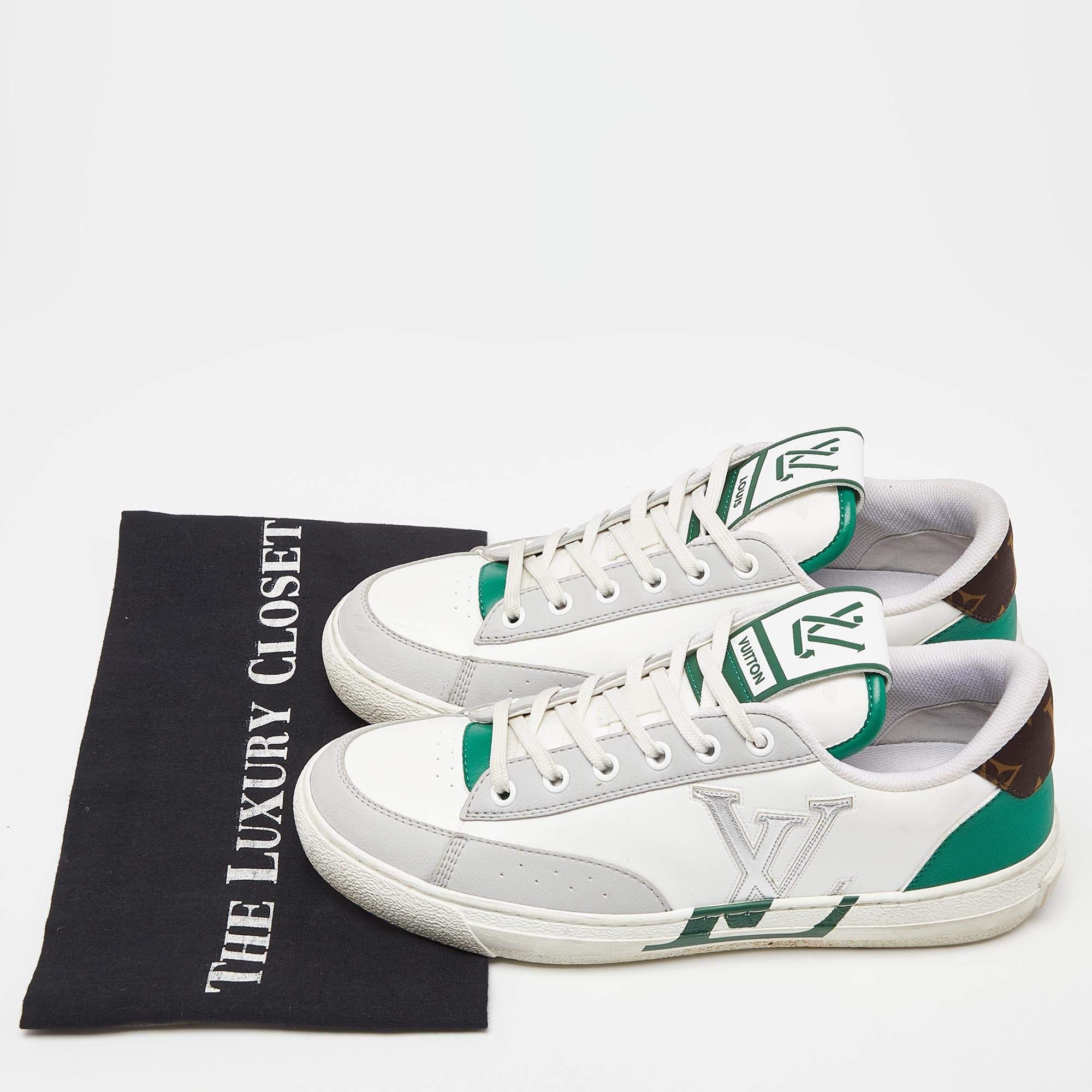 Louis Vuitton White/Green Leather Charlie Sneakers Size 39 For Sale 5