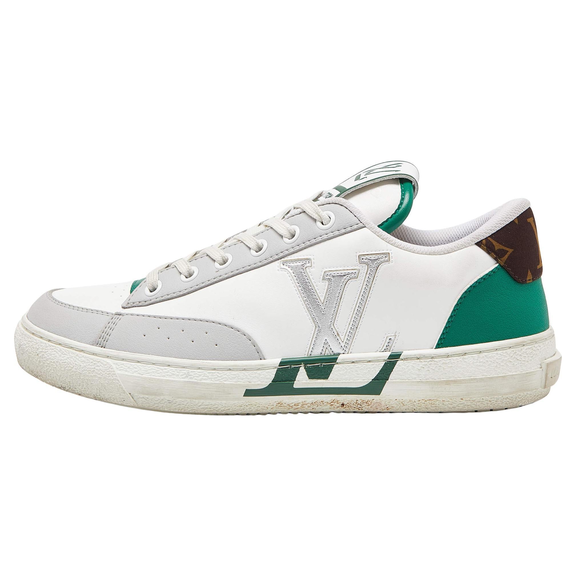 Louis Vuitton White/Green Leather Charlie Sneakers Size 39 For Sale
