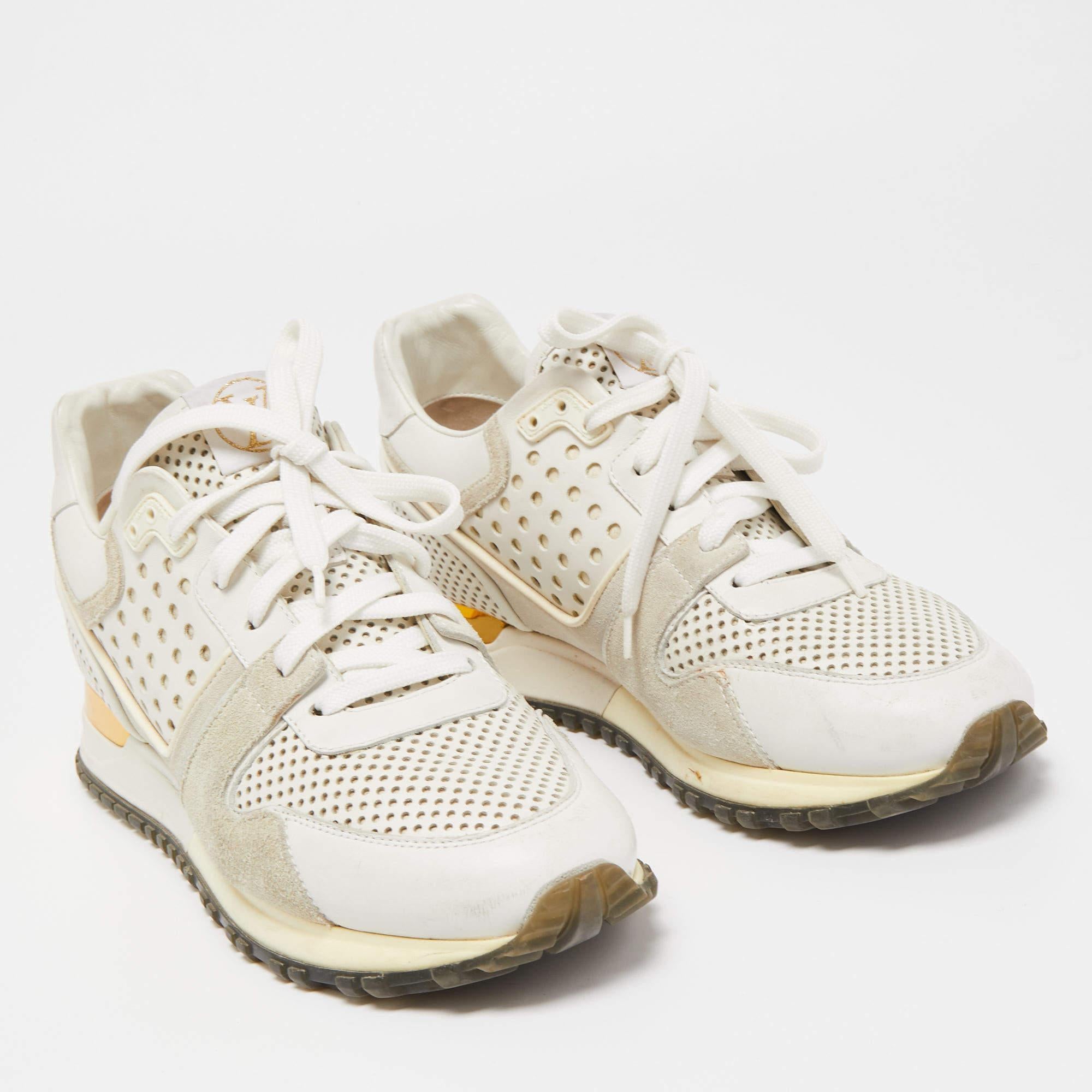 Beige Louis Vuitton White/Grey Canvas and Suede Run Away Sneakers  For Sale