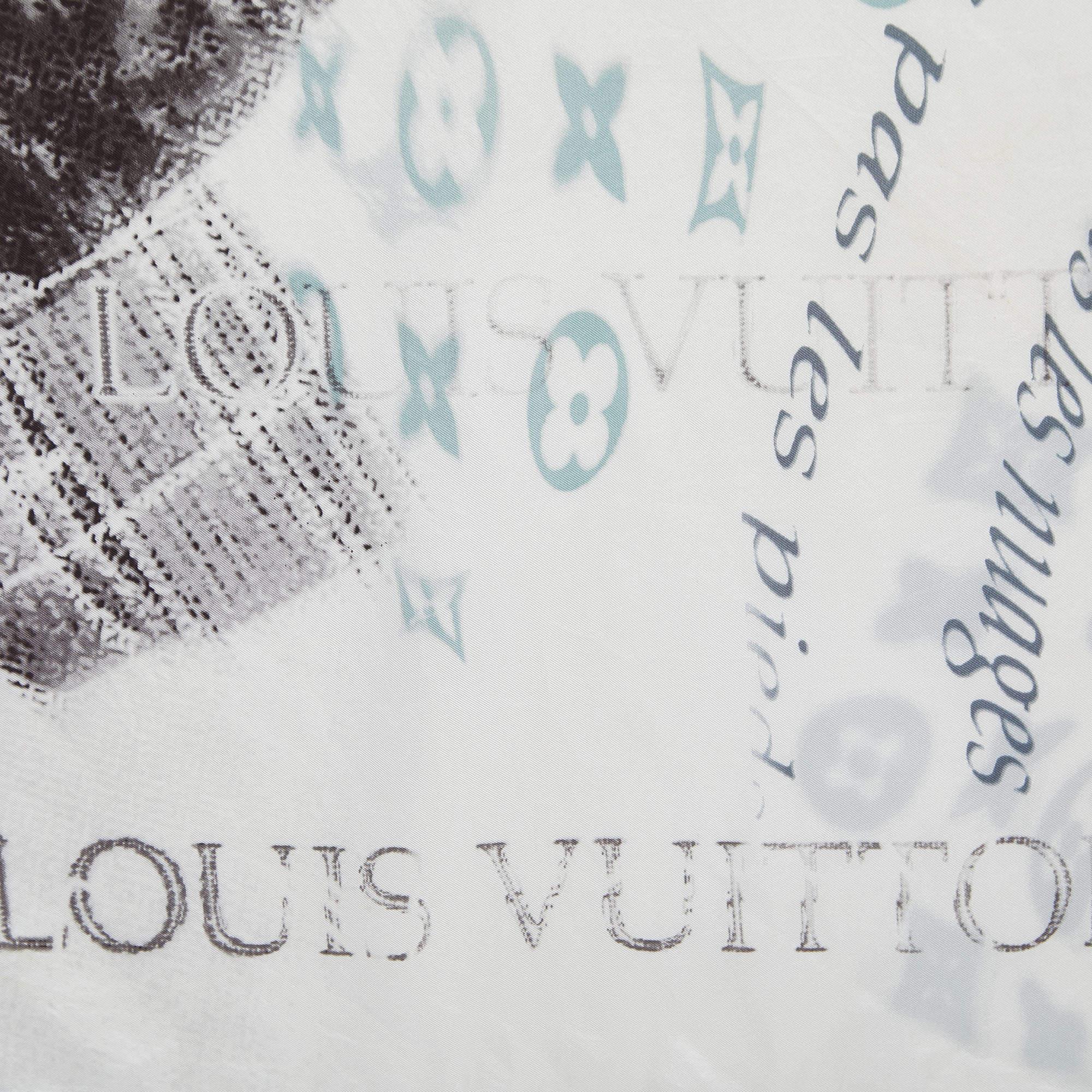 Louis Vuitton White/Grey Motorcycle Graffiti Print Silk Scarf In Good Condition In Dubai, Al Qouz 2