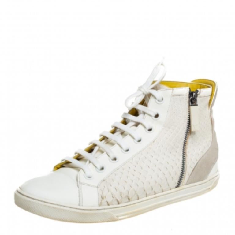 Beige Louis Vuitton White/Grey Python And Suede Zip Up High Top Sneakers Size 40 For Sale