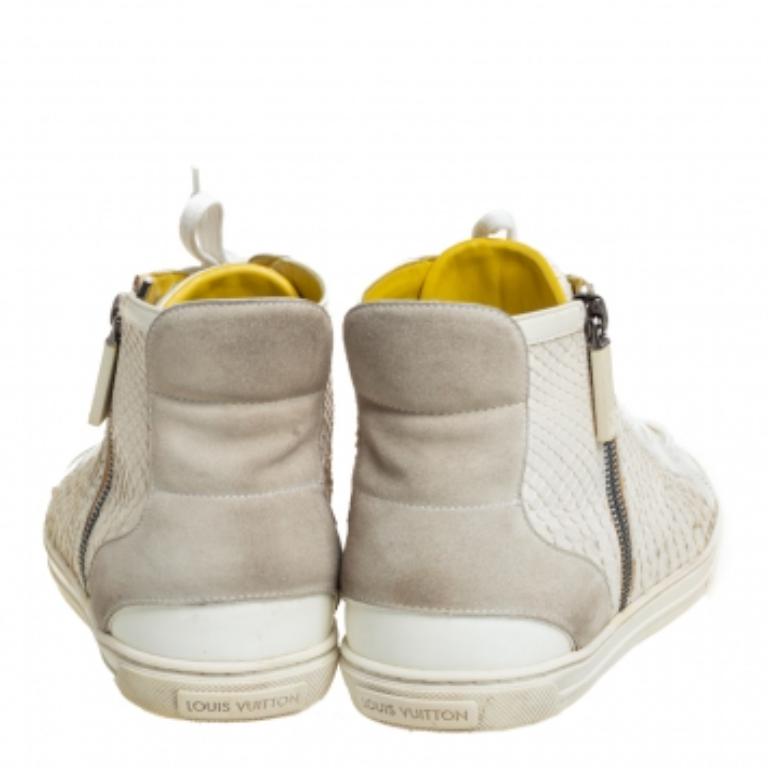 Men's Louis Vuitton White/Grey Python And Suede Zip Up High Top Sneakers Size 40 For Sale
