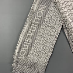 LOUIS VUITTON White Grey Stripe Cotton Silk Scarf