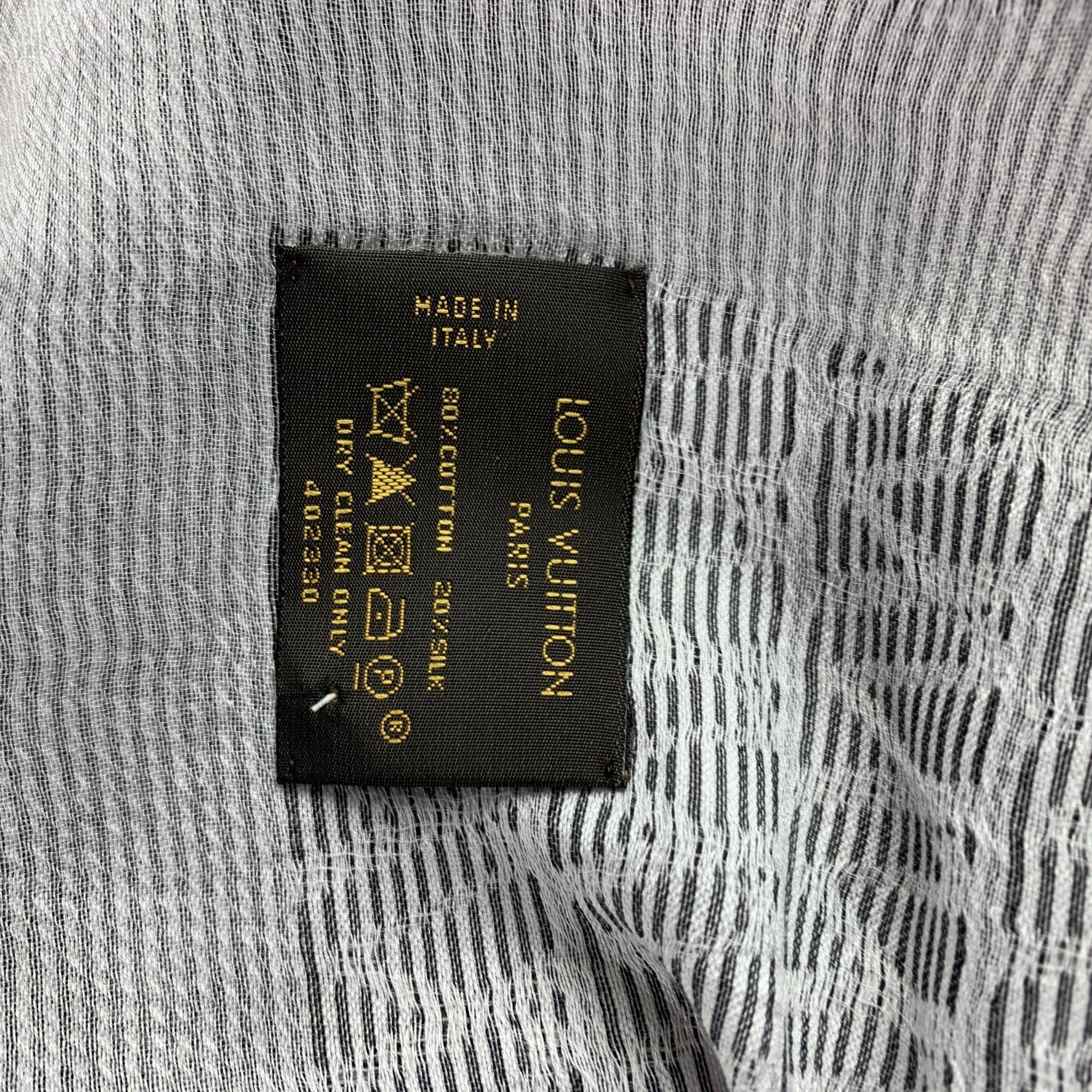 Men's LOUIS VUITTON White Grey Stripe Cotton Silk Scarf For Sale