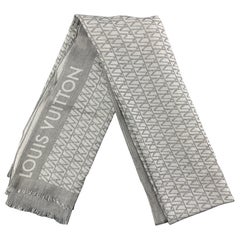 LOUIS VUITTON White Grey Stripe Cotton Silk Scarf