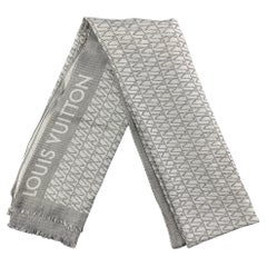 LOUIS VUITTON Weißgrauer Streifen-Baumwoll-Seidenschal