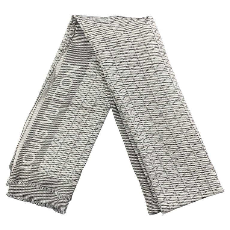 LOUIS VUITTON White Grey Stripe Cotton Silk Scarf For Sale at 1stDibs