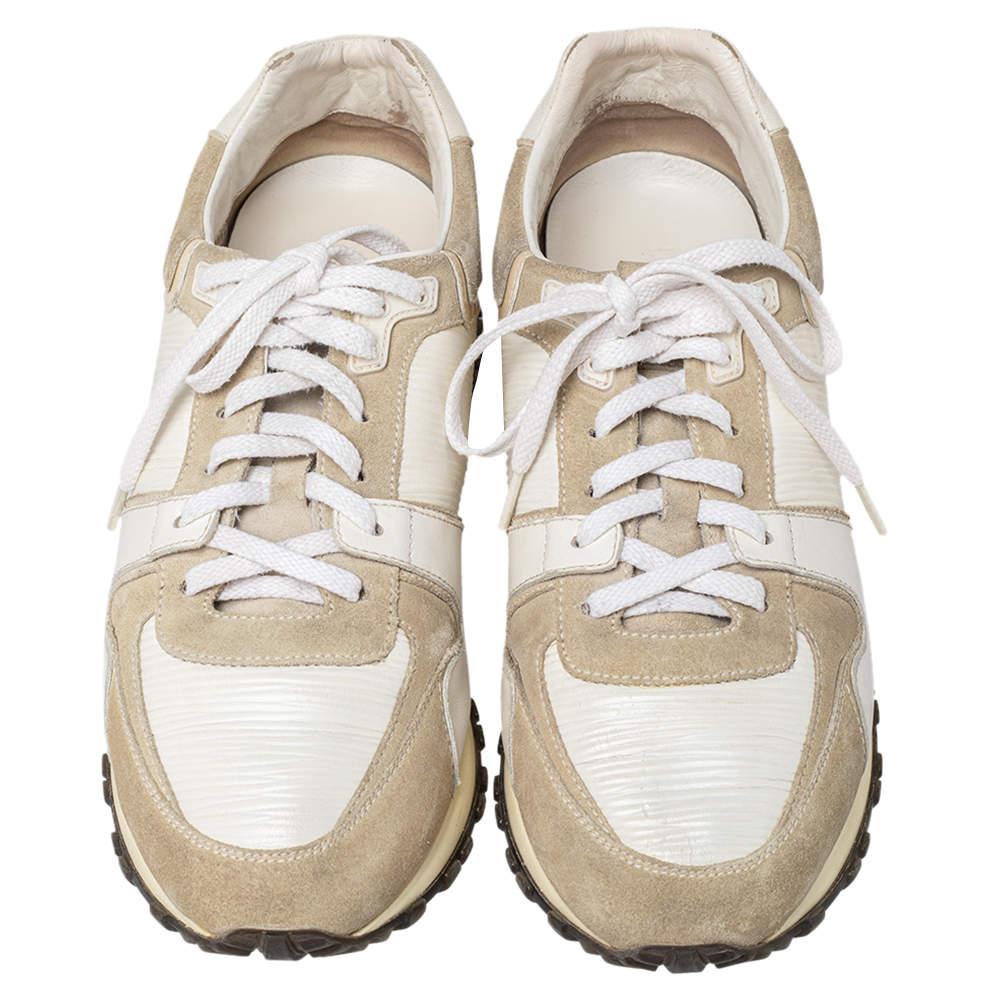 Beige Louis Vuitton White/Grey Suede And Leather Run Away Low Top Sneakers Size 37 For Sale