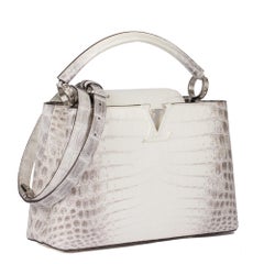 LOUIS VUITTON White Himalaya Matte Crocodile Leather Capucines MM