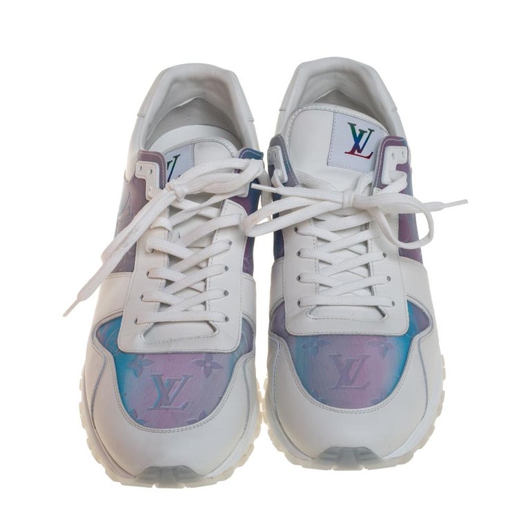 LOUIS VUITTON Iridescent Textile Monogram Calfskin Mens Run Away Sneakers 7  White 1188051