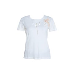 Louis Vuitton White Jersey Butterfly and Bird Lace Applique T-Shirt L