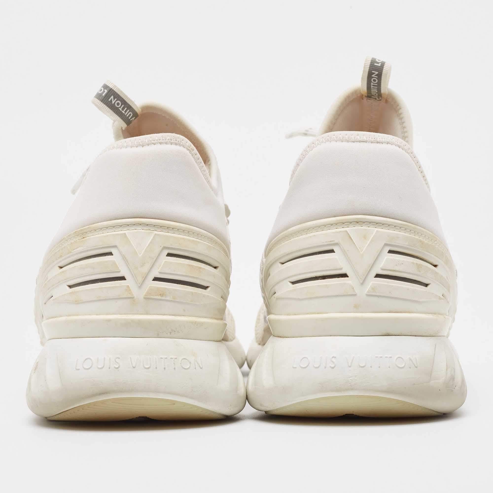 Louis Vuitton White Knit Fabric Fastlane Lace Up Sneakers Size 42 1