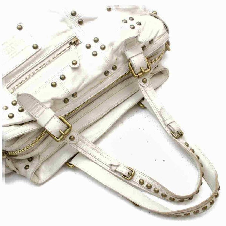 Louis Vuitton Limited Edition White Lambskin Leather Riveting Bag - Yoogi's  Closet