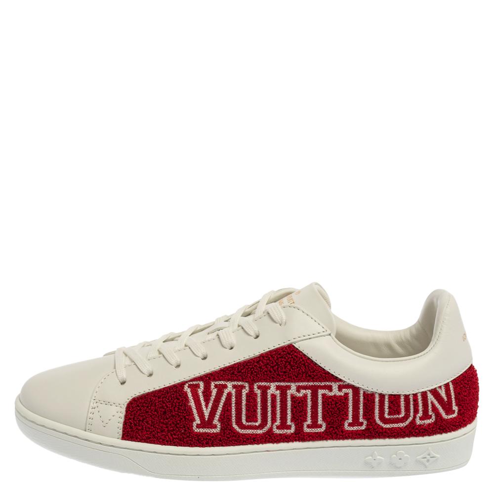 Louis Vuitton White Leather And Blue/Red Terry Fabric Sneakers Size 39 In New Condition In Dubai, Al Qouz 2
