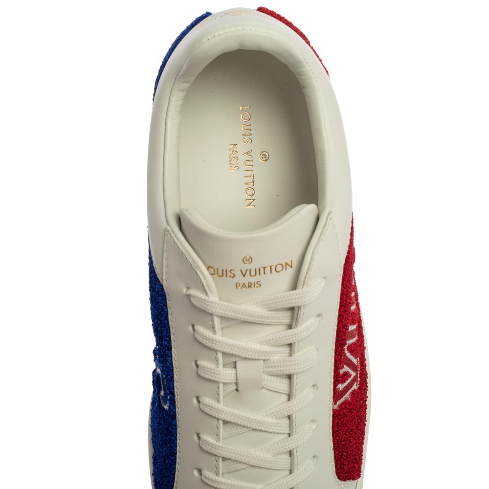 Men's Louis Vuitton White Leather And Blue/Red Terry Fabric Sneakers Size 39