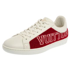 Used Louis Vuitton White Leather And Blue/Red Terry Fabric Sneakers Size 39