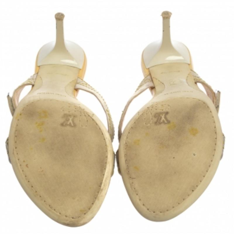 Women's Louis Vuitton White Leather And Canvas Logo Strappy Mule Sandals Size 39.5 For Sale
