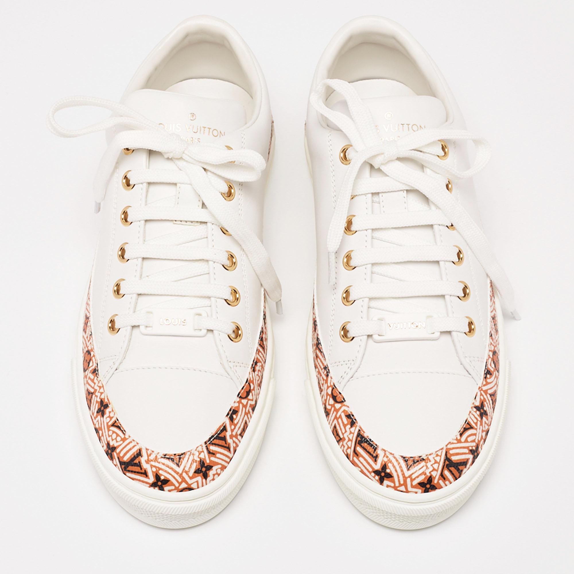 Louis Vuitton gives the low-top sneaker silhouette a simple but impactful touch with the classic monogram on the canvas of the exterior. Complete with leather trims and lace closure, the pair effortlessly essays casual elegance.

Includes: Original
