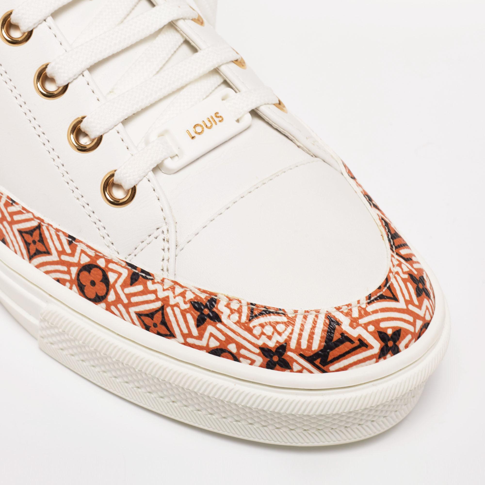 Louis Vuitton White Leather And Coated Canvas Stellar Low Top Sneakers Size 36.5 In New Condition In Dubai, Al Qouz 2