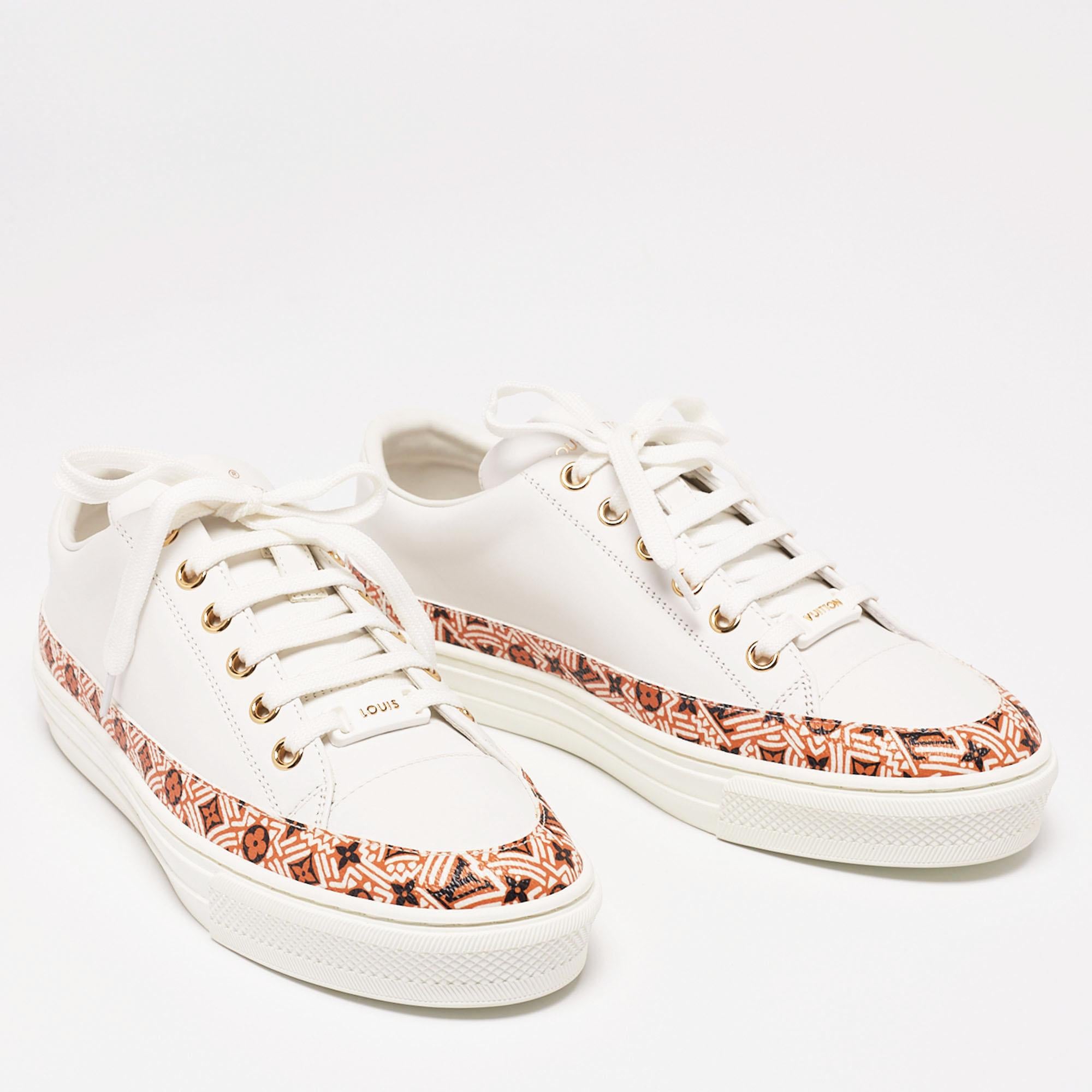 Women's Louis Vuitton White Leather And Coated Canvas Stellar Low Top Sneakers Size 36.5