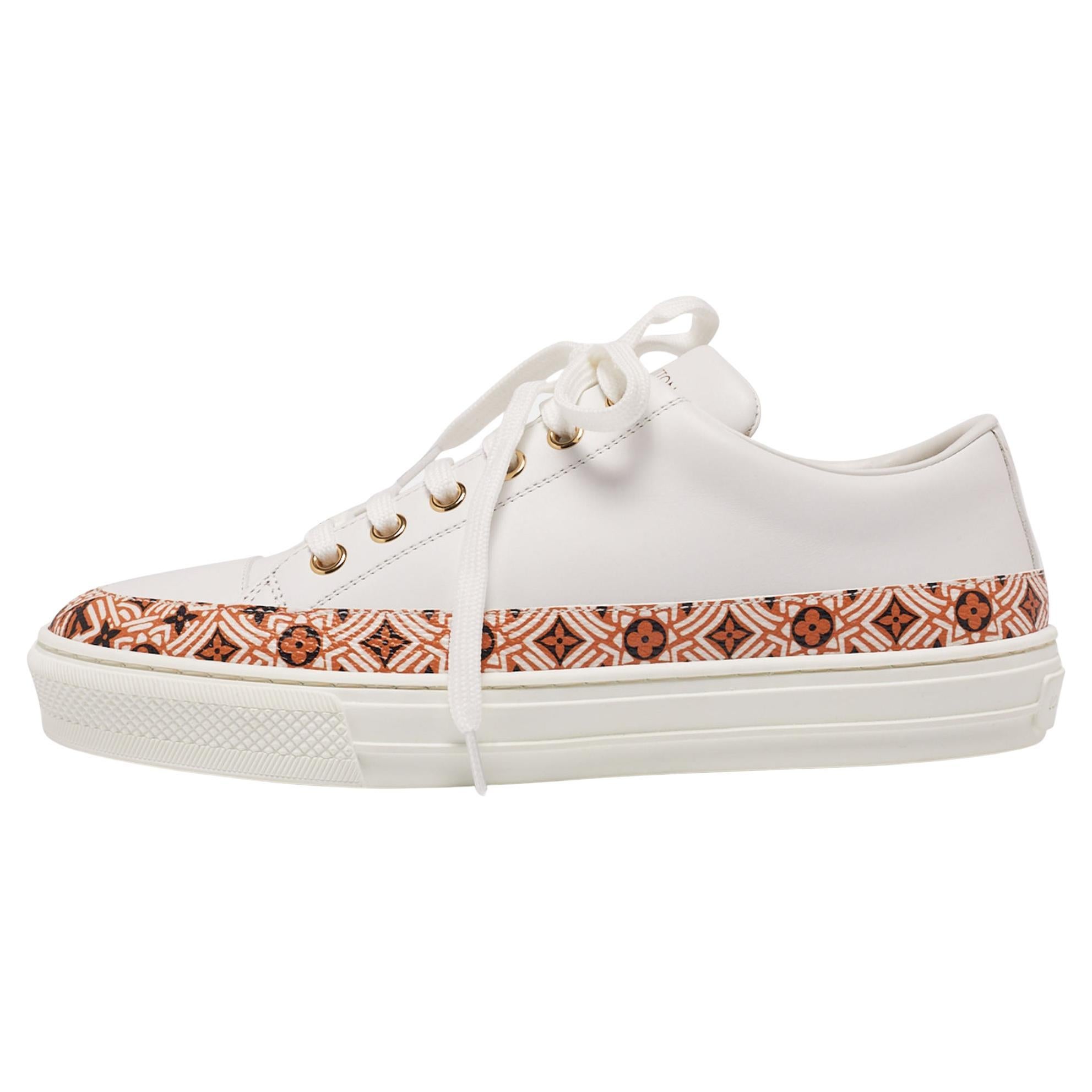 Louis Vuitton White Leather And Coated Canvas Stellar Low Top