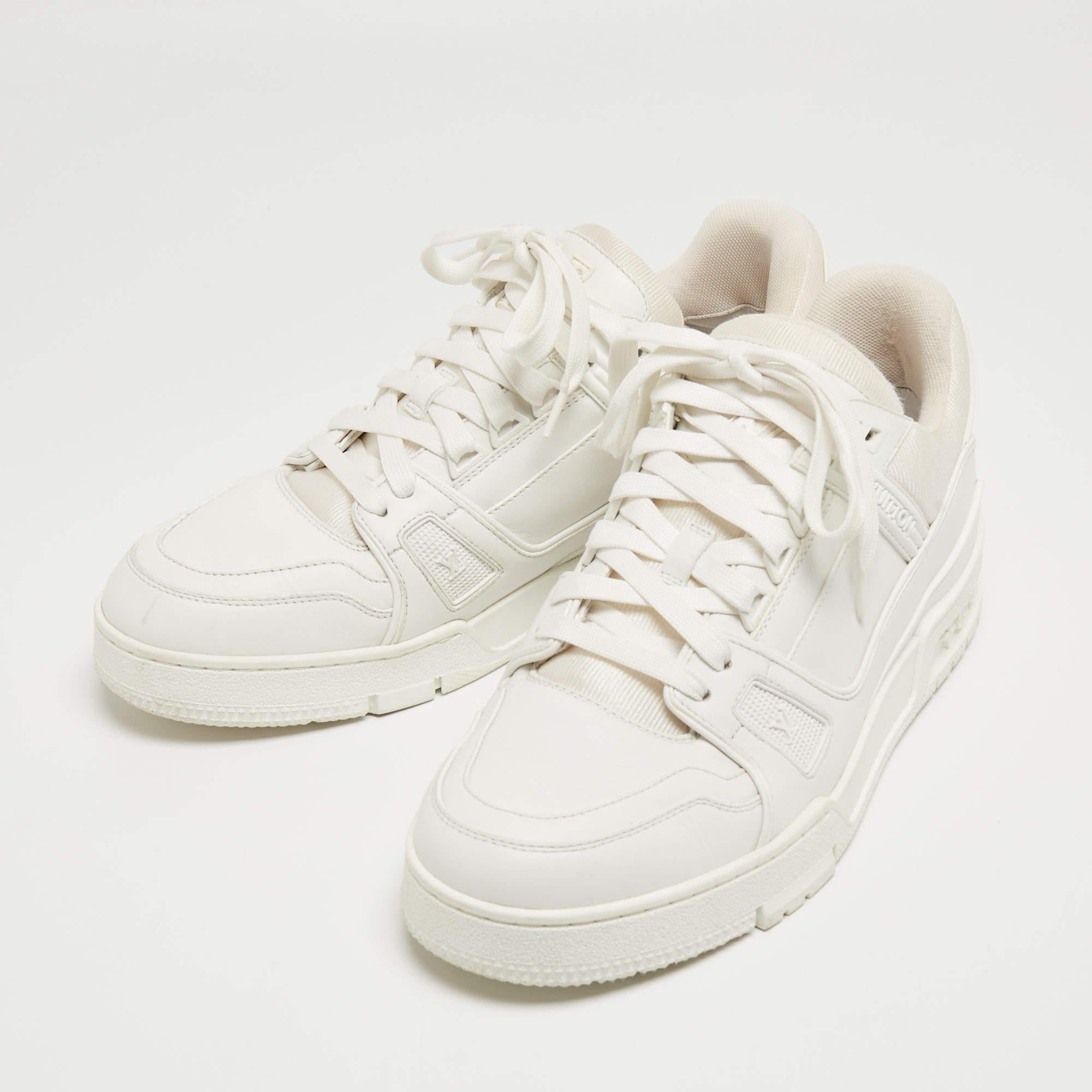 Men's Louis Vuitton White Leather and Fabric LV Trainer Sneakers Size 41