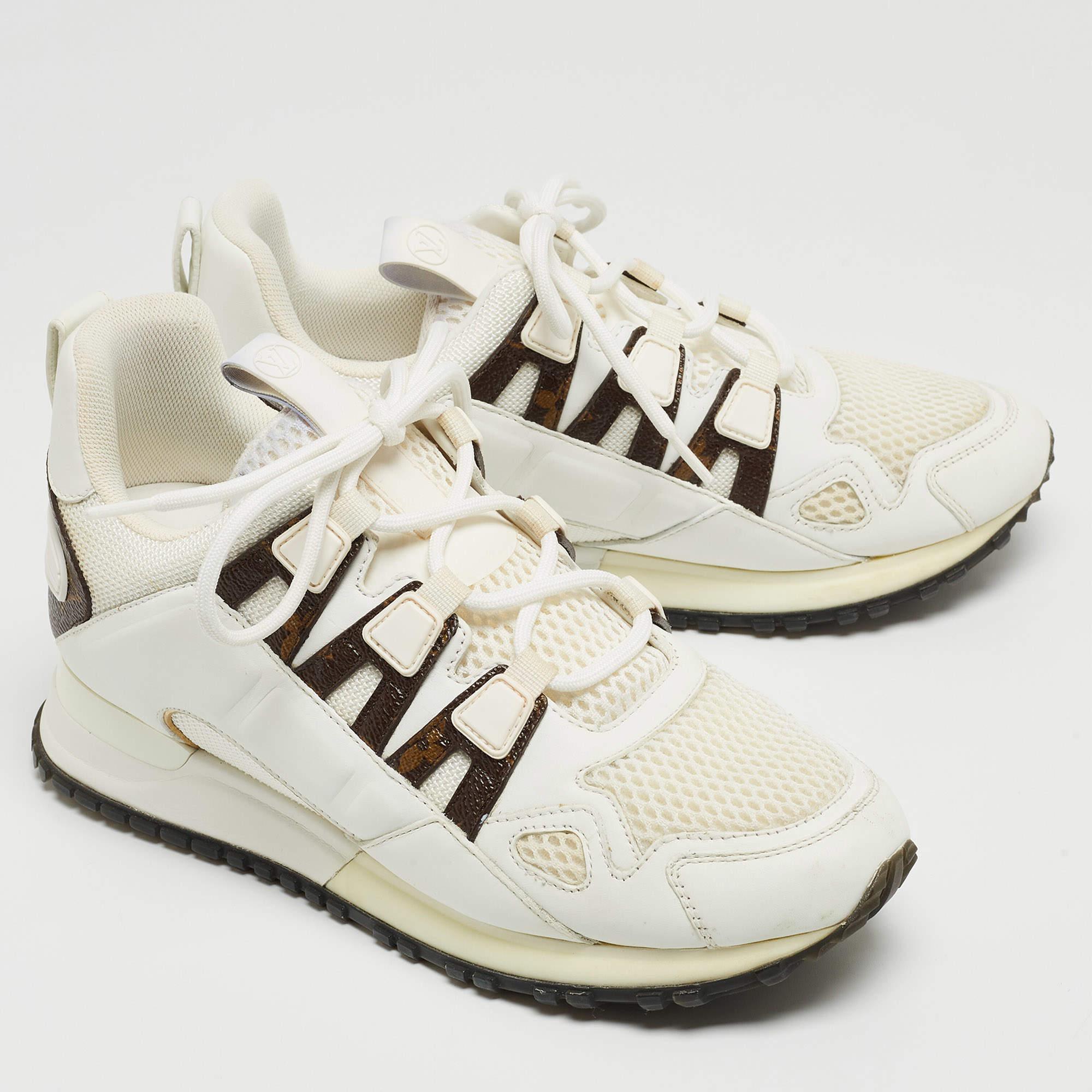 Women's Louis Vuitton White Leather and Mesh Run Away Sneakers Size 35.5 For Sale