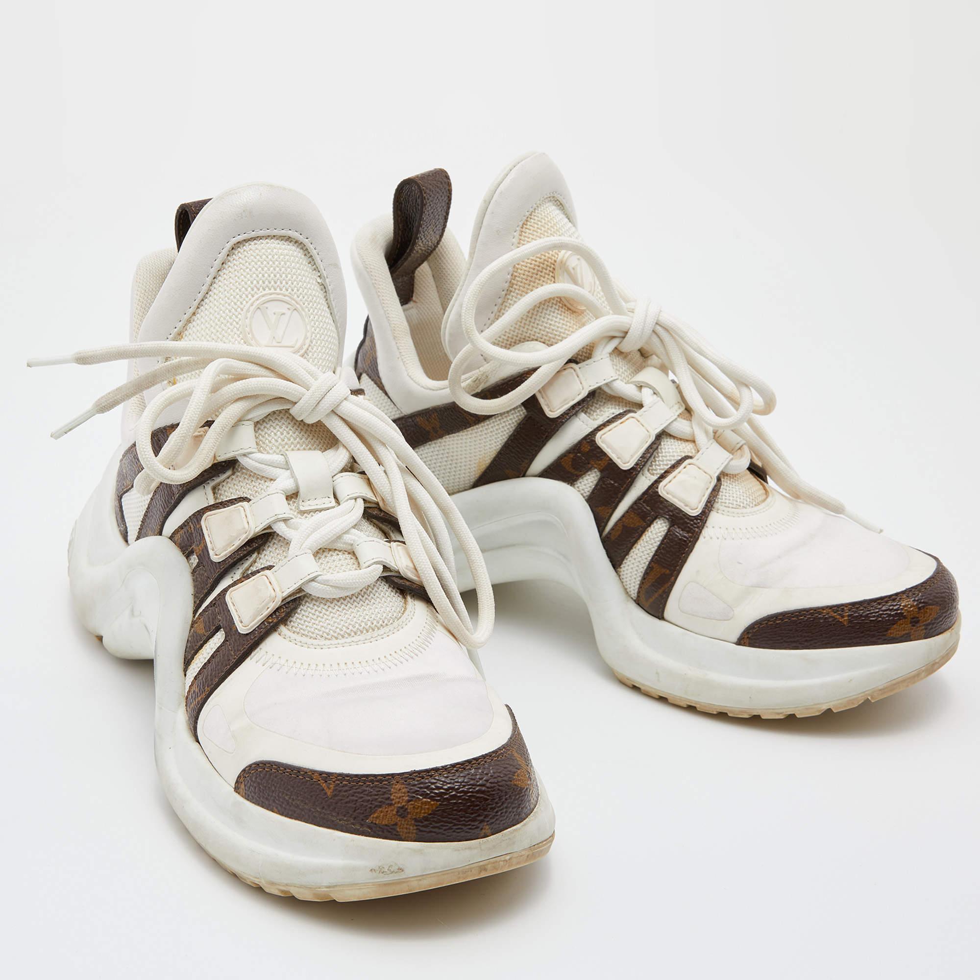 Women's Louis Vuitton White Leather and Monogram Canvas Archlight Sneakers Size 36.5