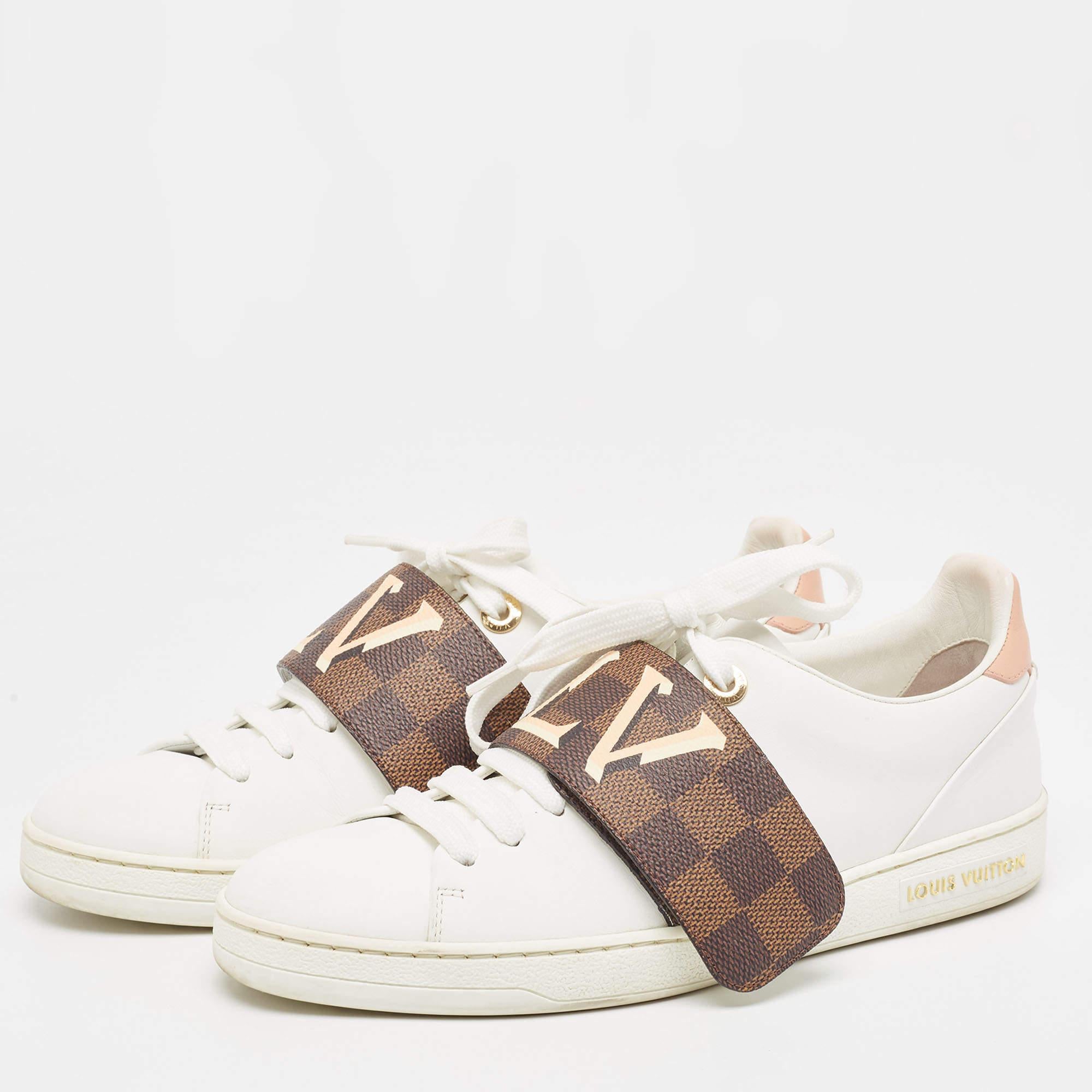Women's or Men's Louis Vuitton White Leather and Monogram Canvas Frontrow Sneakers Size 37.5