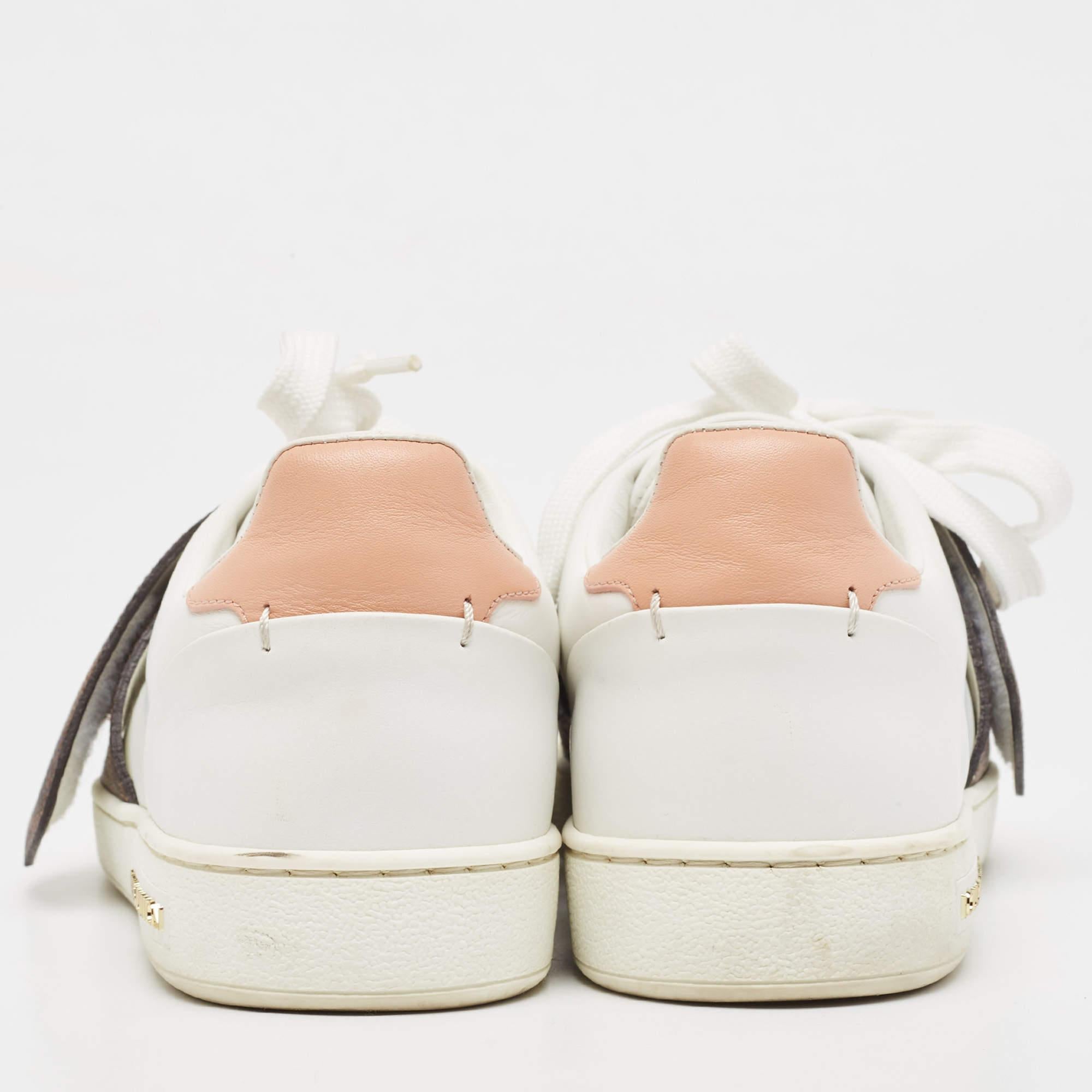 Louis Vuitton White Leather and Monogram Canvas Frontrow Sneakers Size 37.5 1
