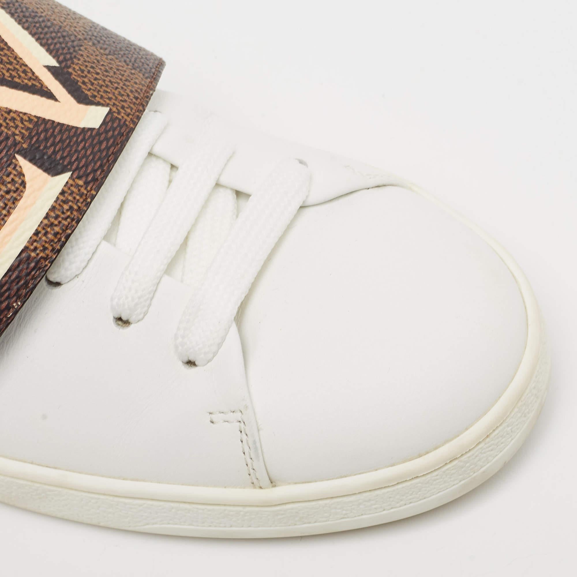 Louis Vuitton White Leather and Monogram Canvas Frontrow Sneakers Size 37.5 3