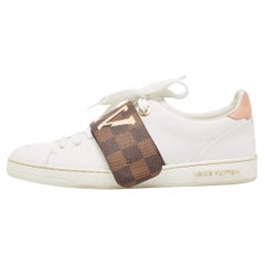 Louis Vuitton White Leather and Monogram Canvas Frontrow Sneakers Size 37.5