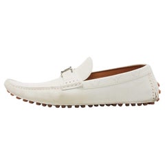 Louis Vuitton White Leather and Monogram Canvas Hockeinheim Loafers Size 43.5