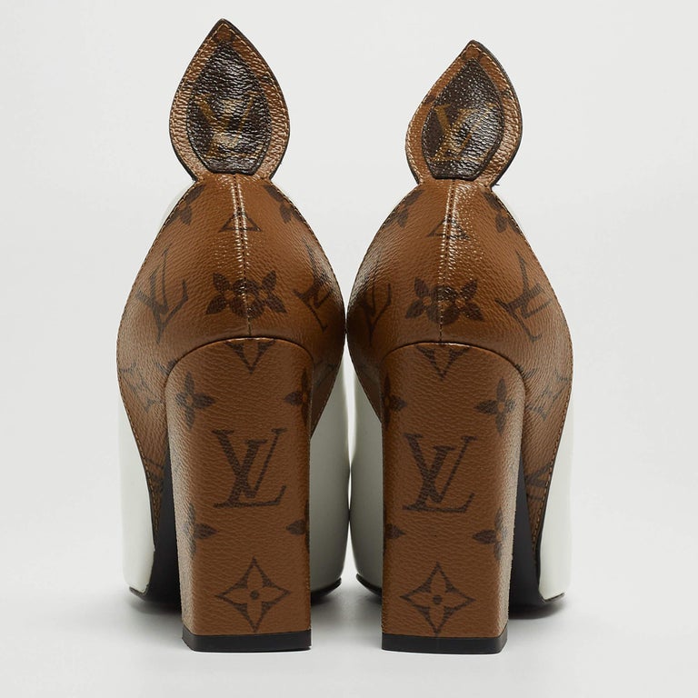 Louis Vuitton White Leather and Monogram Canvas Rodeo Queen Pumps Size 36  at 1stDibs
