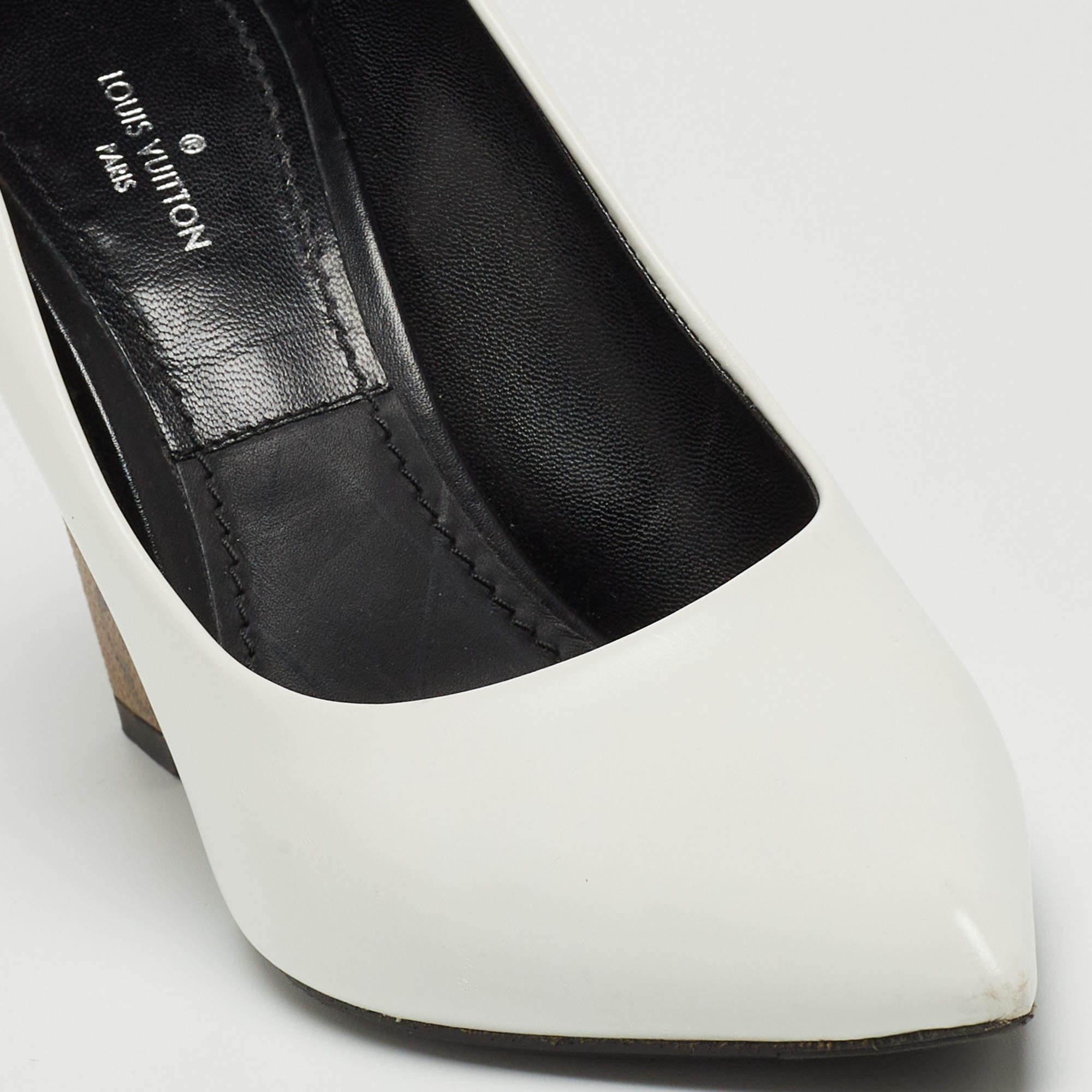 Louis Vuitton White Leather and Monogram Canvas Rodeo Queen Pumps Size 36 For Sale 1